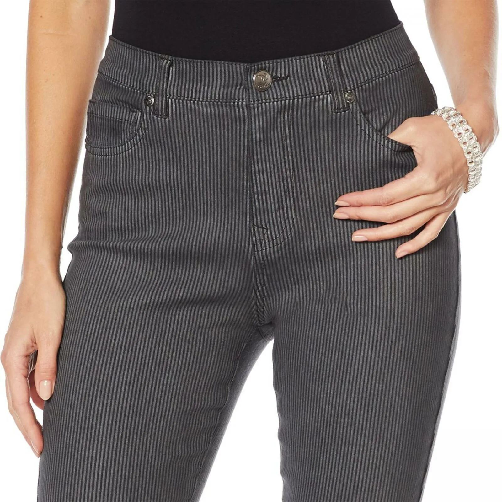 DG2 by Diane Gilman Women's Petite Classic Stretch Pinstripe Crop Jeans