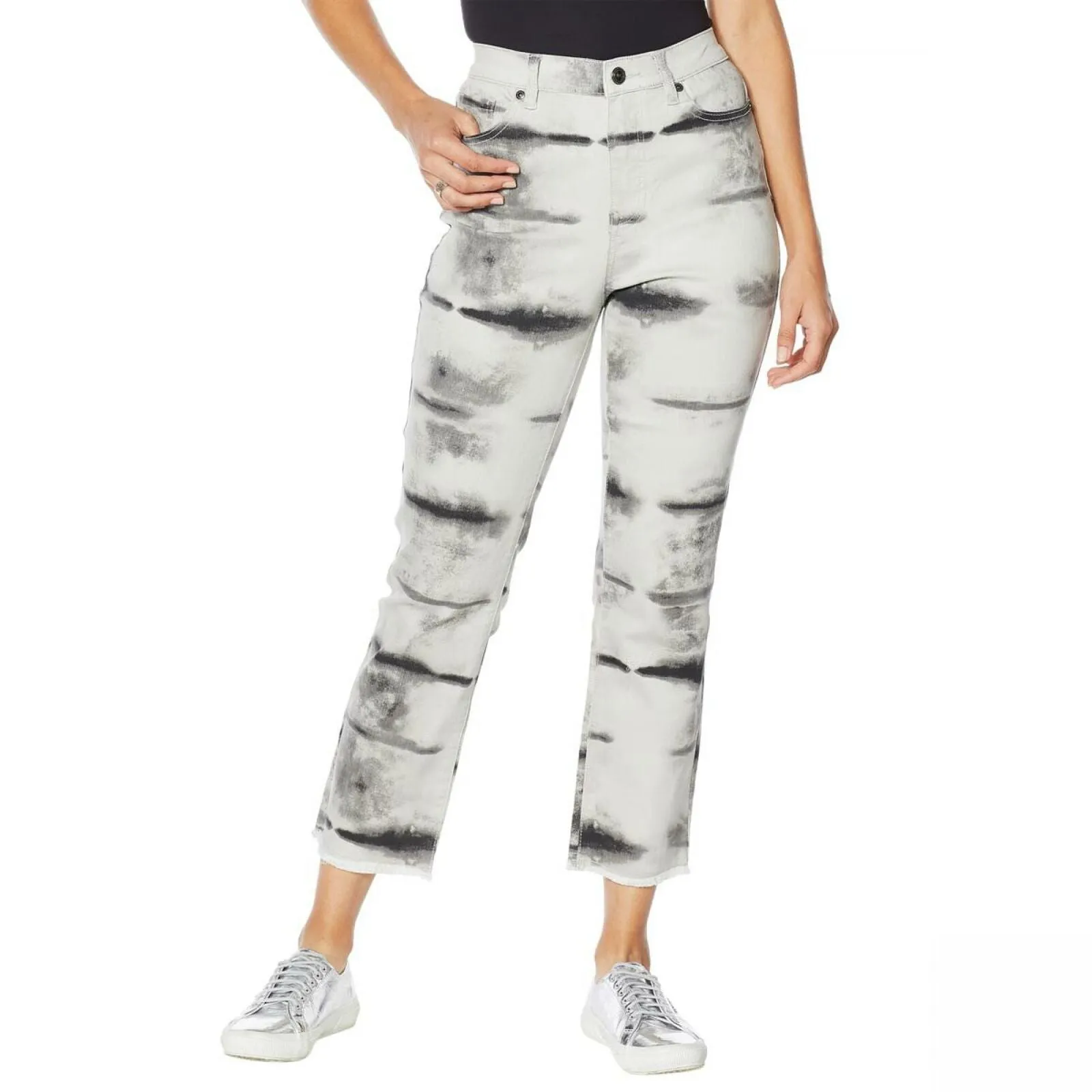 DG2 by Diane Gilman Women's Petite Classic Stretch Tie Dye Straight Cropped Jeans