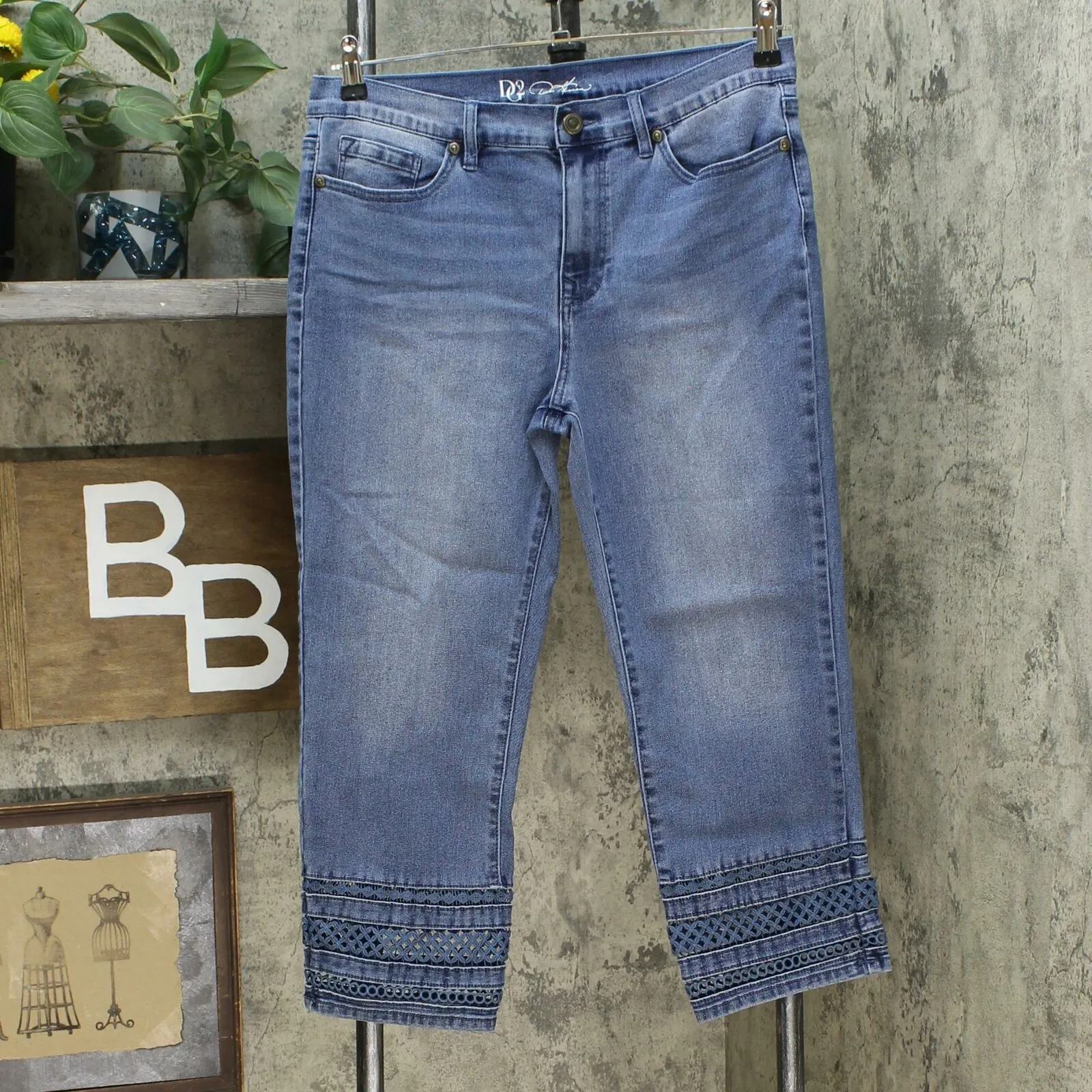 DG2 by Diane Gilman Women's Petite Crochet Hem Cropped Jeans Midtone 12P