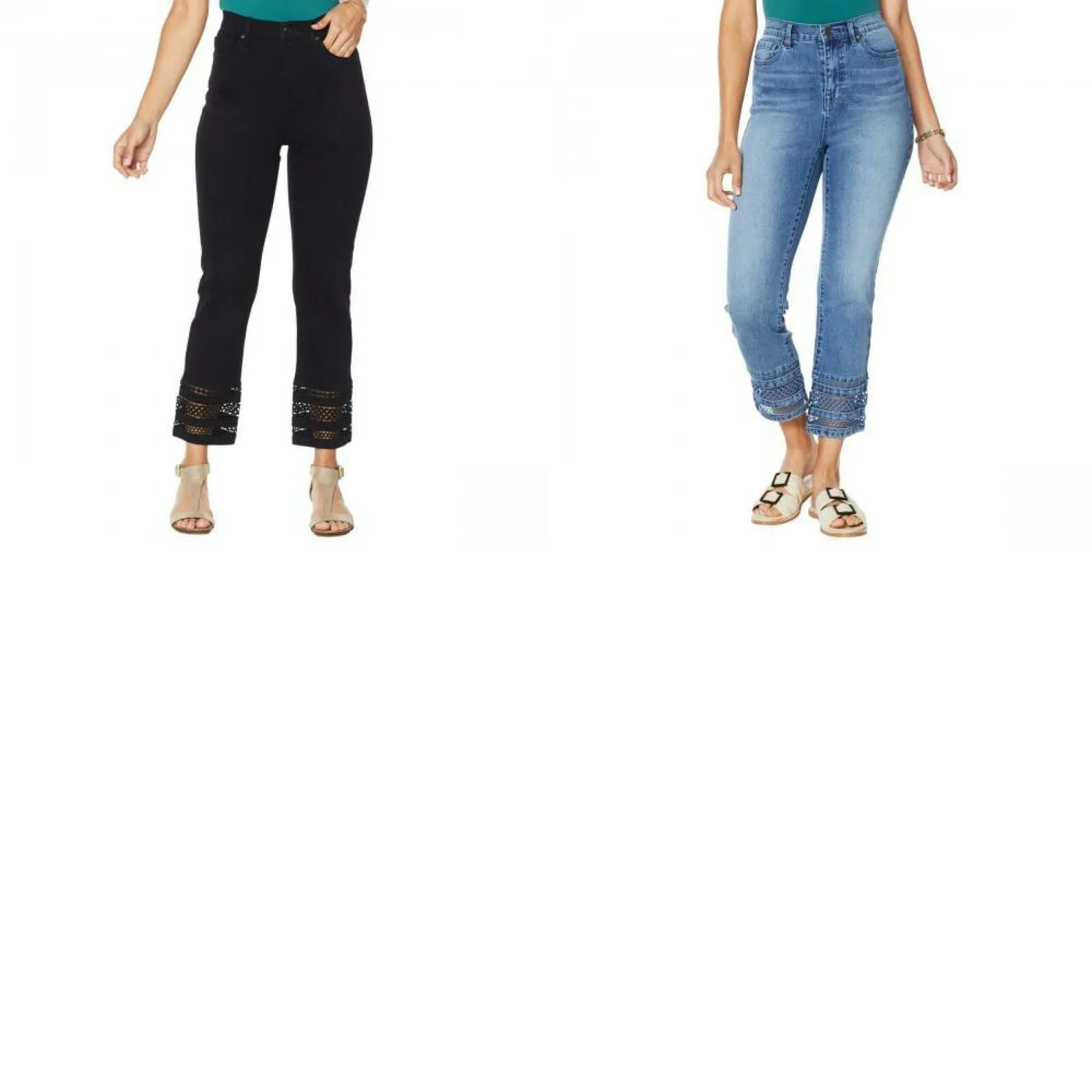 DG2 by Diane Gilman Women's Petite Crochet Lace Cropped Jeans