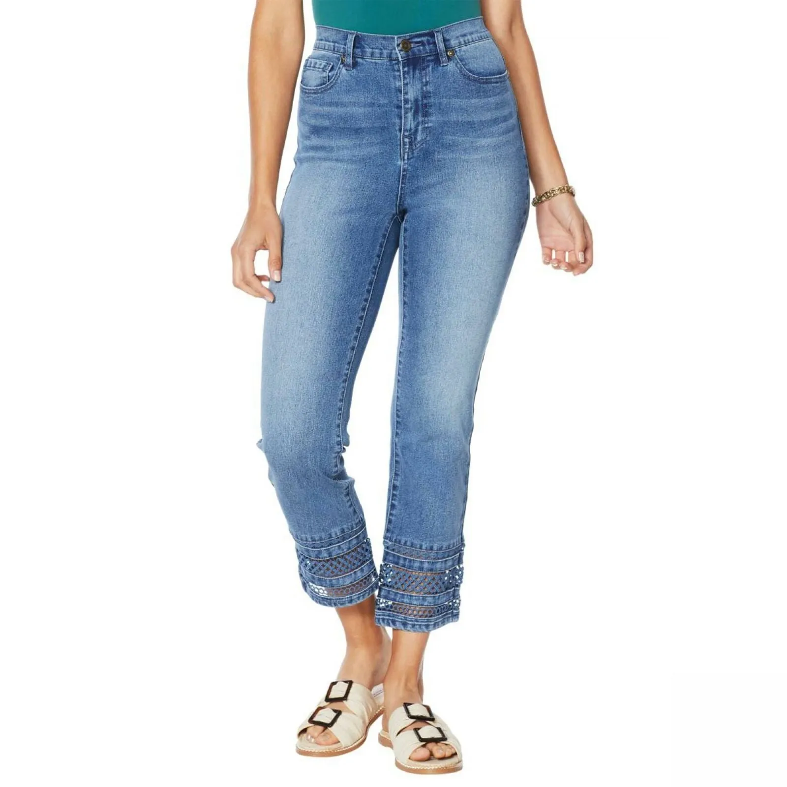 DG2 by Diane Gilman Women's Petite Crochet Lace Cropped Jeans