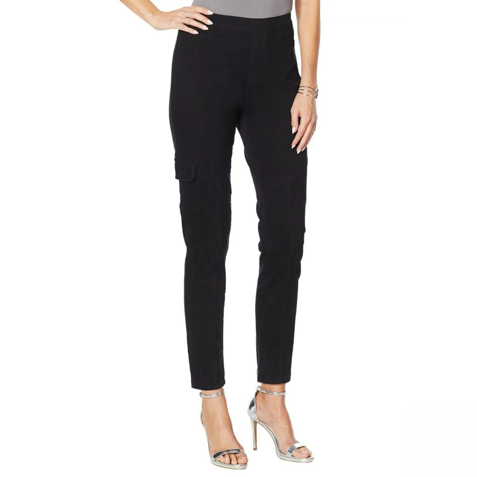 DG2 by Diane Gilman Women's Petite Cropped Stretch Twill Cargo Jegging Black PXL