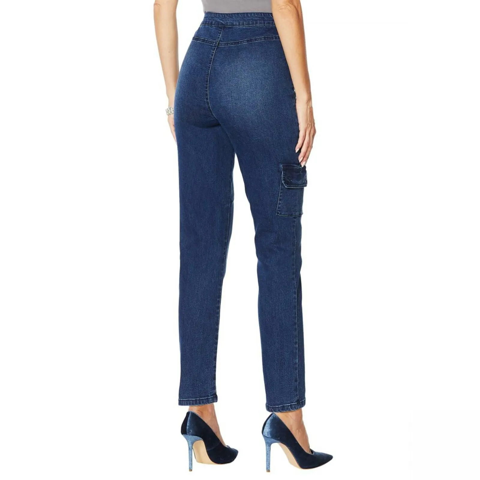 DG2 by Diane Gilman Women's Petite Cropped Stretch Twill Cargo Jeggings
