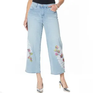 DG2 by Diane Gilman Women's Petite Embroidered Cropped Wide Leg Jeans