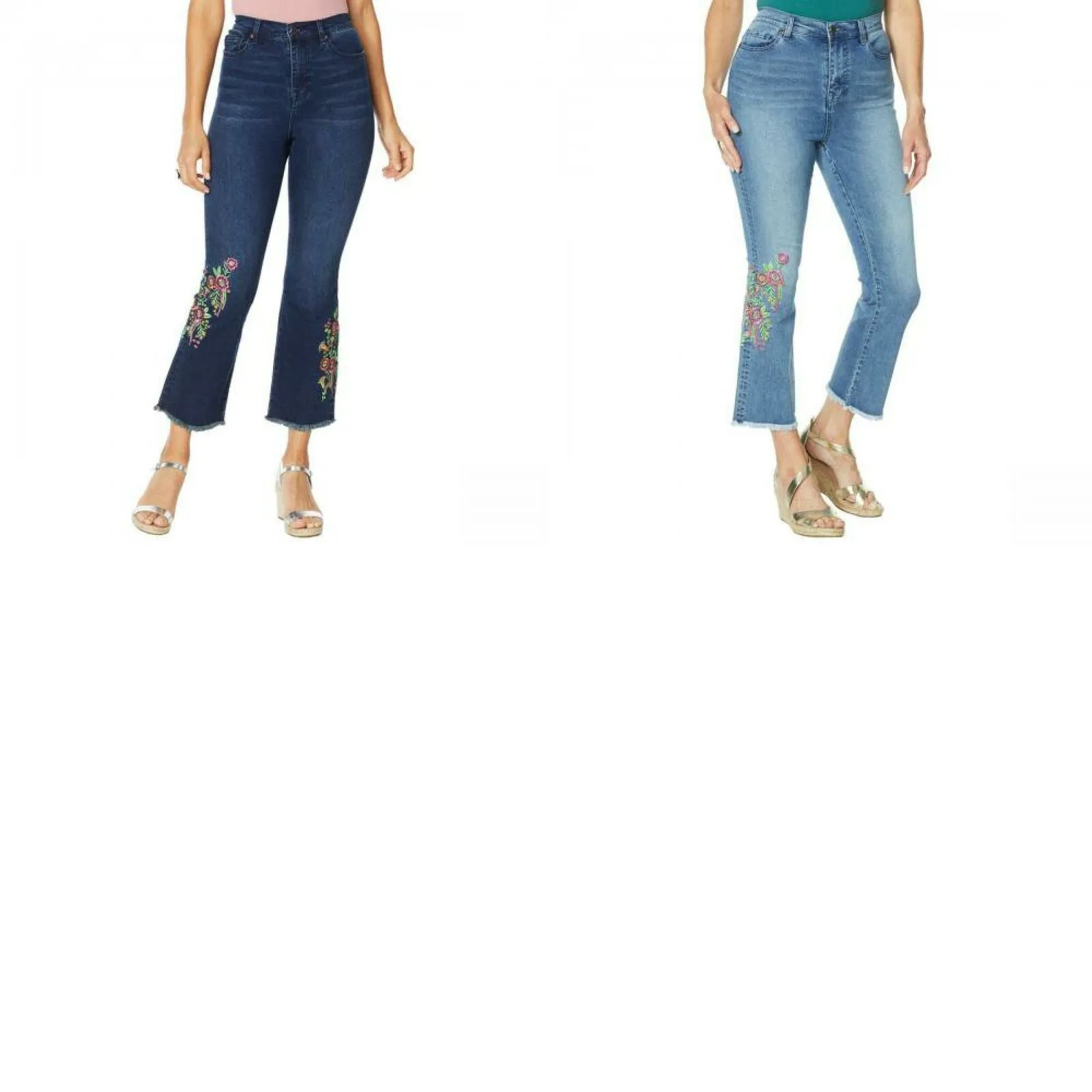 DG2 by Diane Gilman Women's Petite Neon Embroidered Kick Flare Crop Jeans