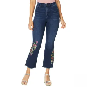 DG2 by Diane Gilman Women's Petite Neon Embroidered Kick Flare Crop Jeans