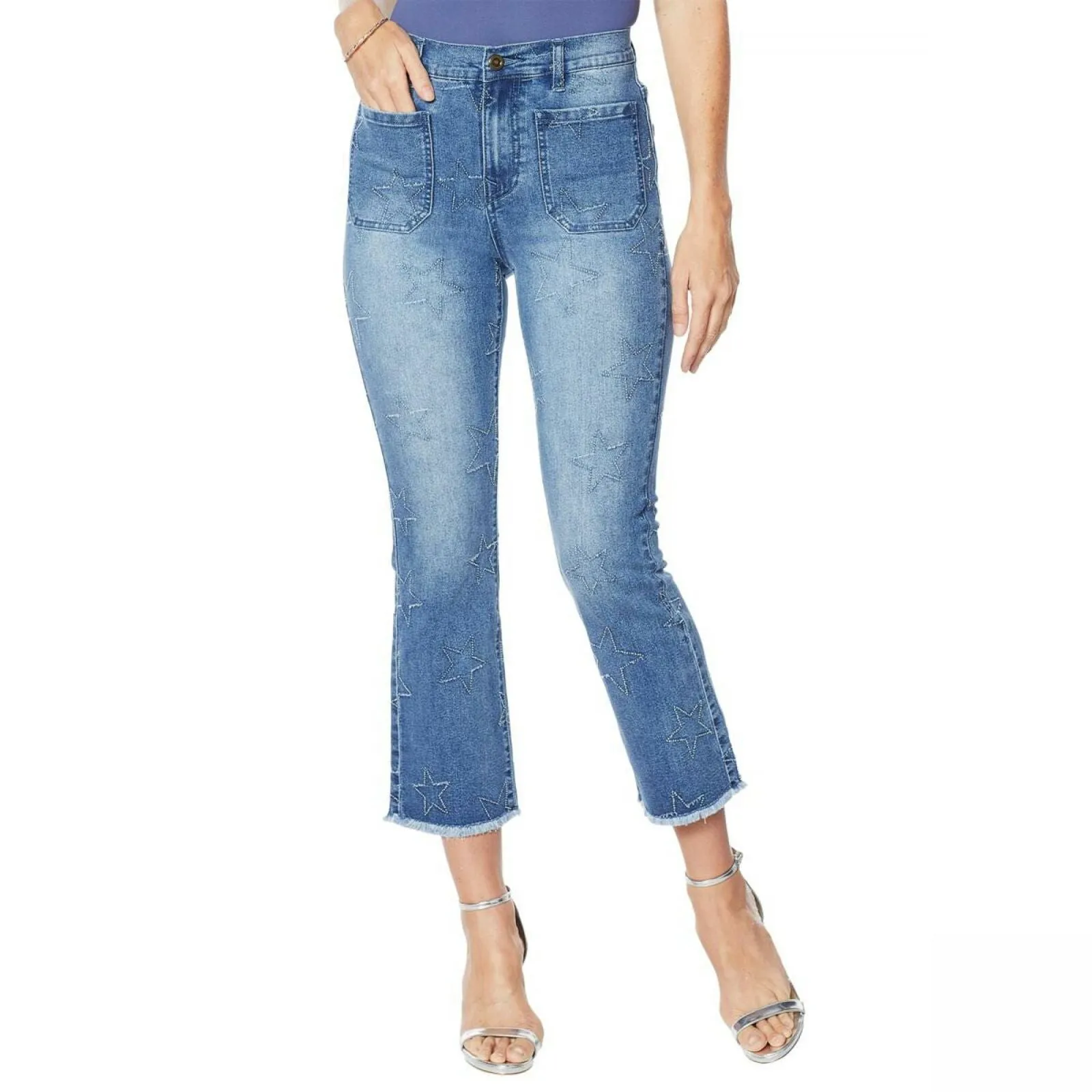 DG2 by Diane Gilman Women's Petite Star Needlepunch Cropped Jeans