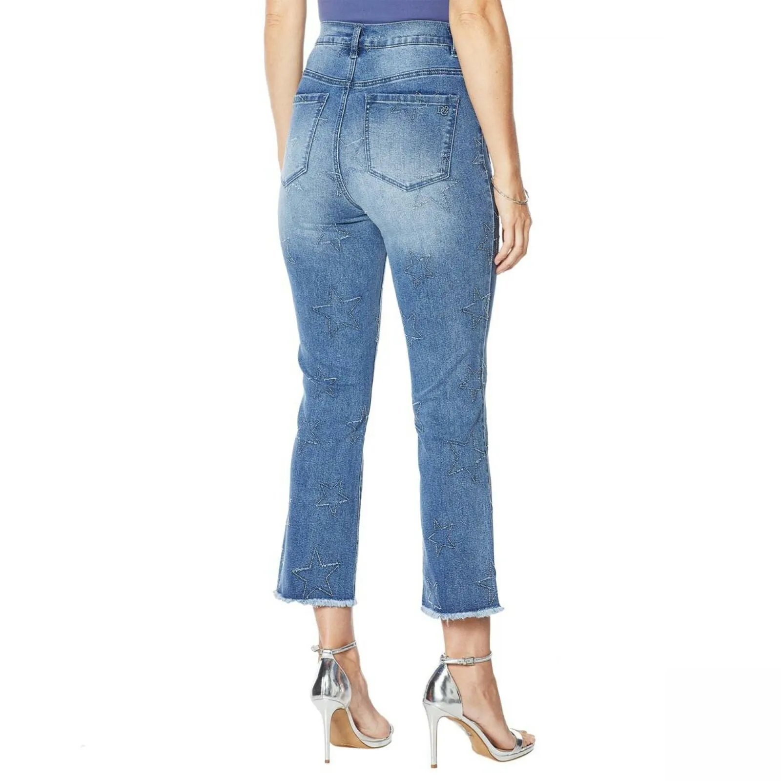 DG2 by Diane Gilman Women's Petite Star Needlepunch Cropped Jeans