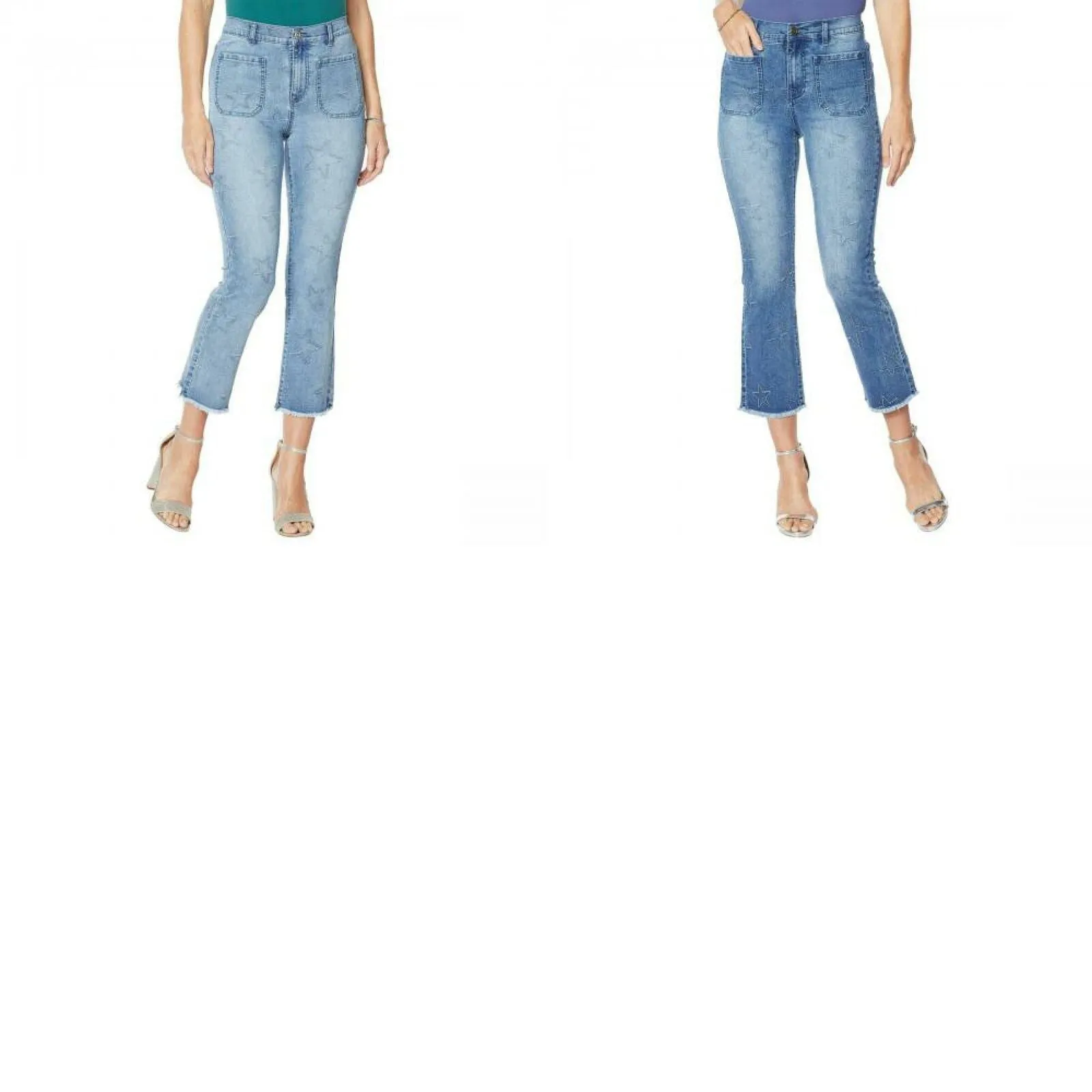 DG2 by Diane Gilman Women's Petite Star Needlepunch Cropped Jeans