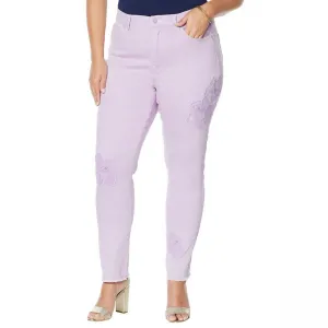 DG2 by Diane Gilman Women's Plus Size Sorbet Wash Floral Applique Ankle Jeans