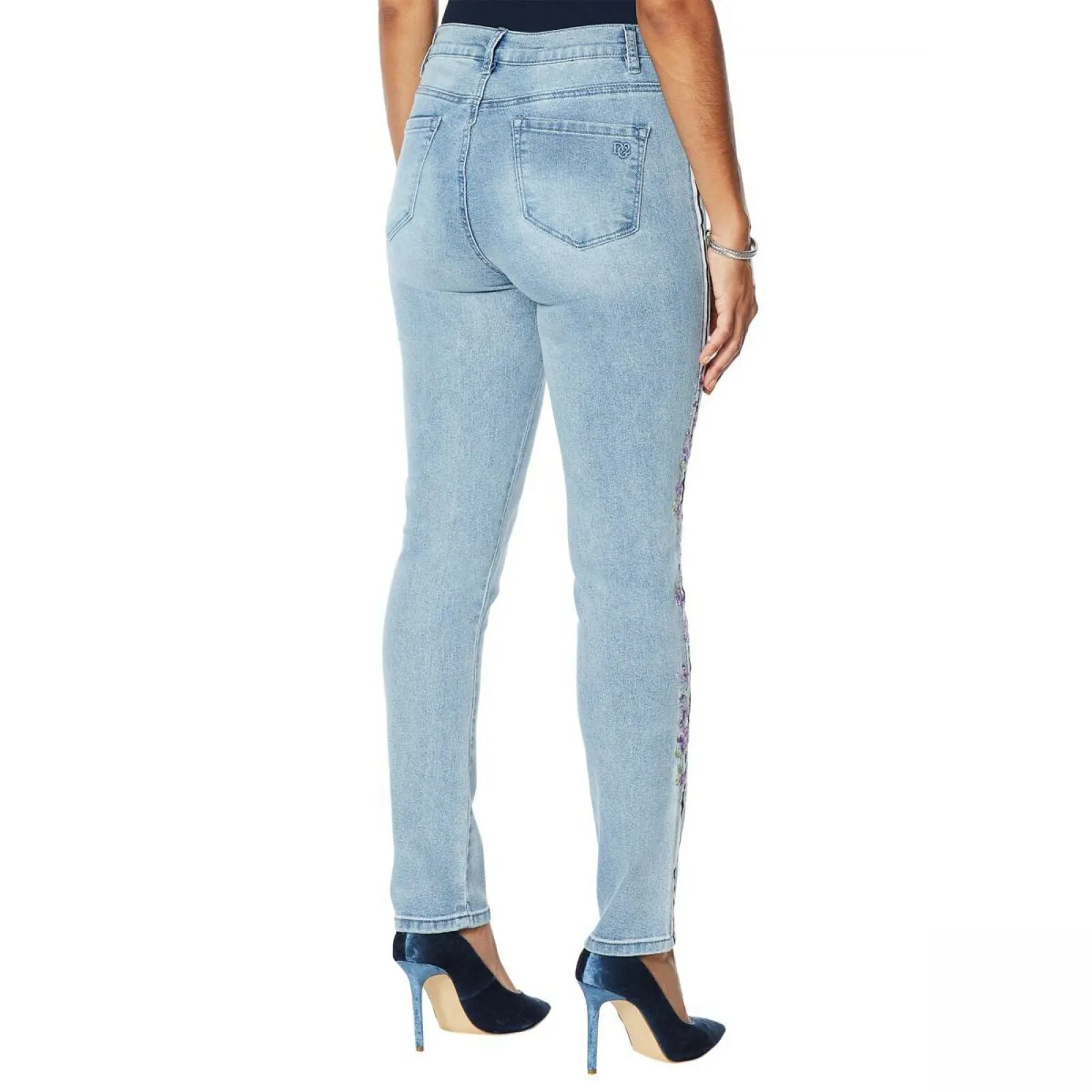 DG2 by Diane Gilman Women's Plus Stretch Embroidered Stripe Skinny Jean