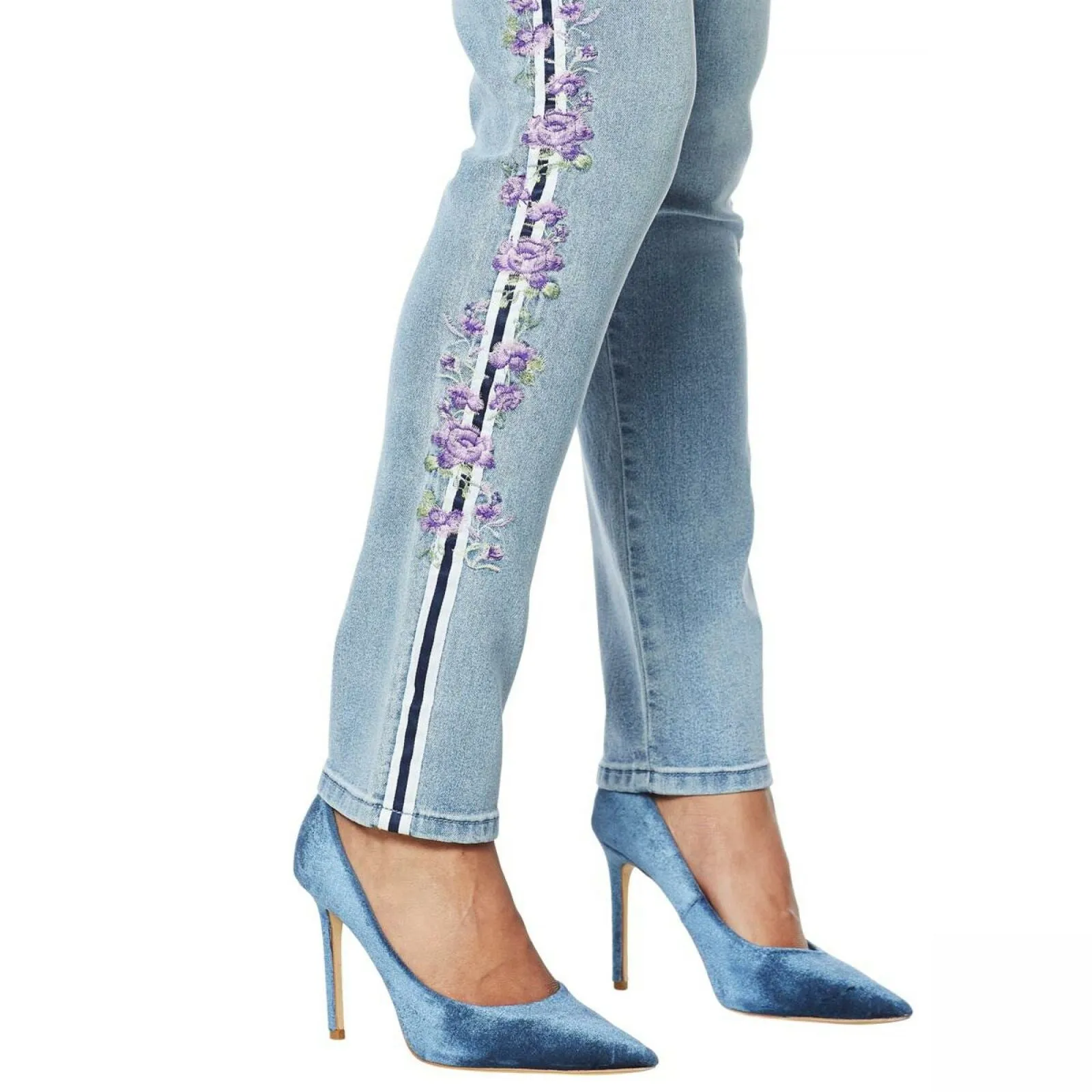 DG2 by Diane Gilman Women's Plus Stretch Embroidered Stripe Skinny Jean