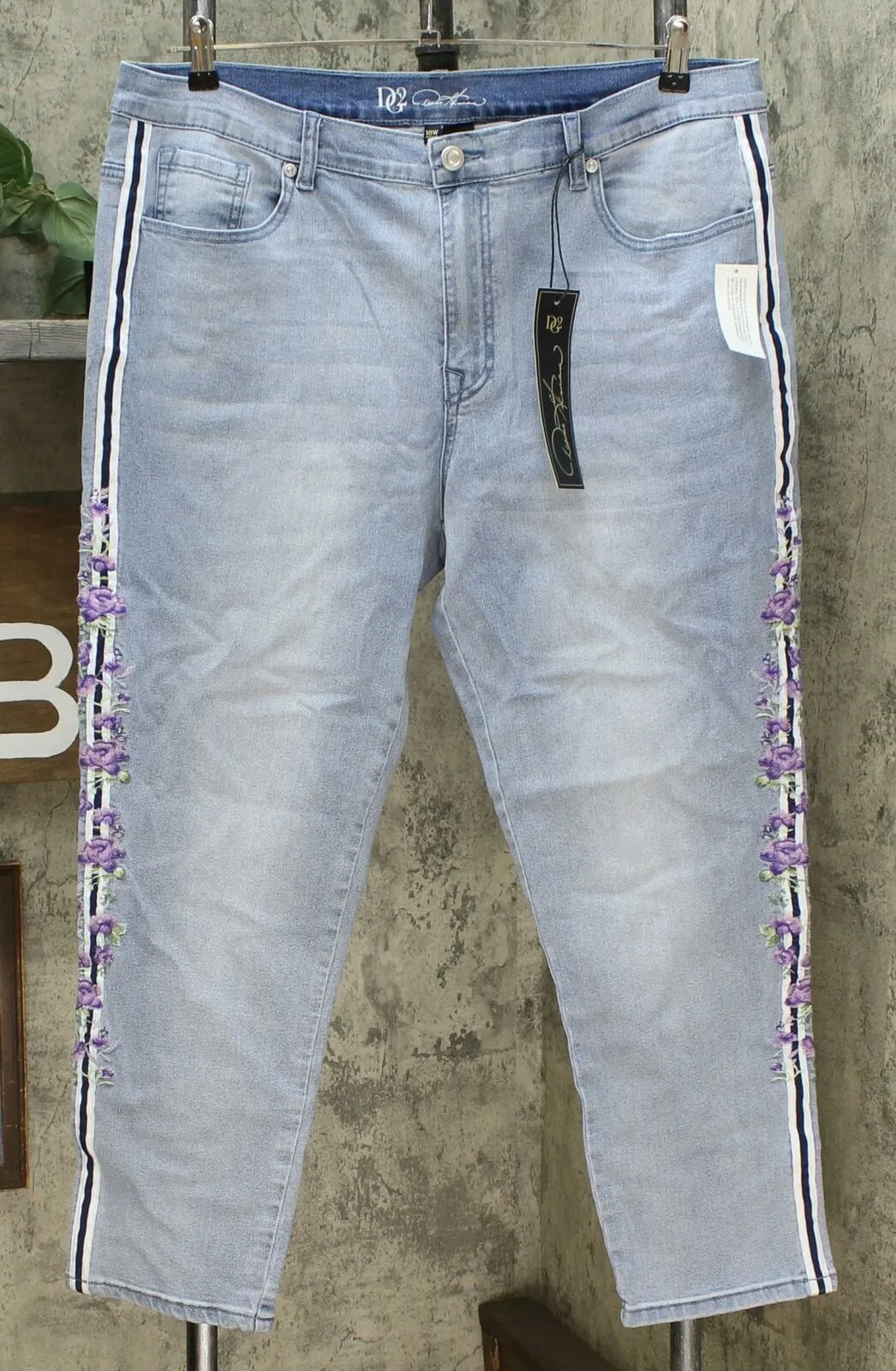 DG2 by Diane Gilman Women's Plus Stretch Embroidered Stripe Skinny Jean