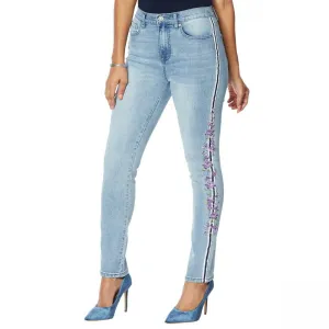 DG2 by Diane Gilman Women's Plus Stretch Embroidered Stripe Skinny Jean