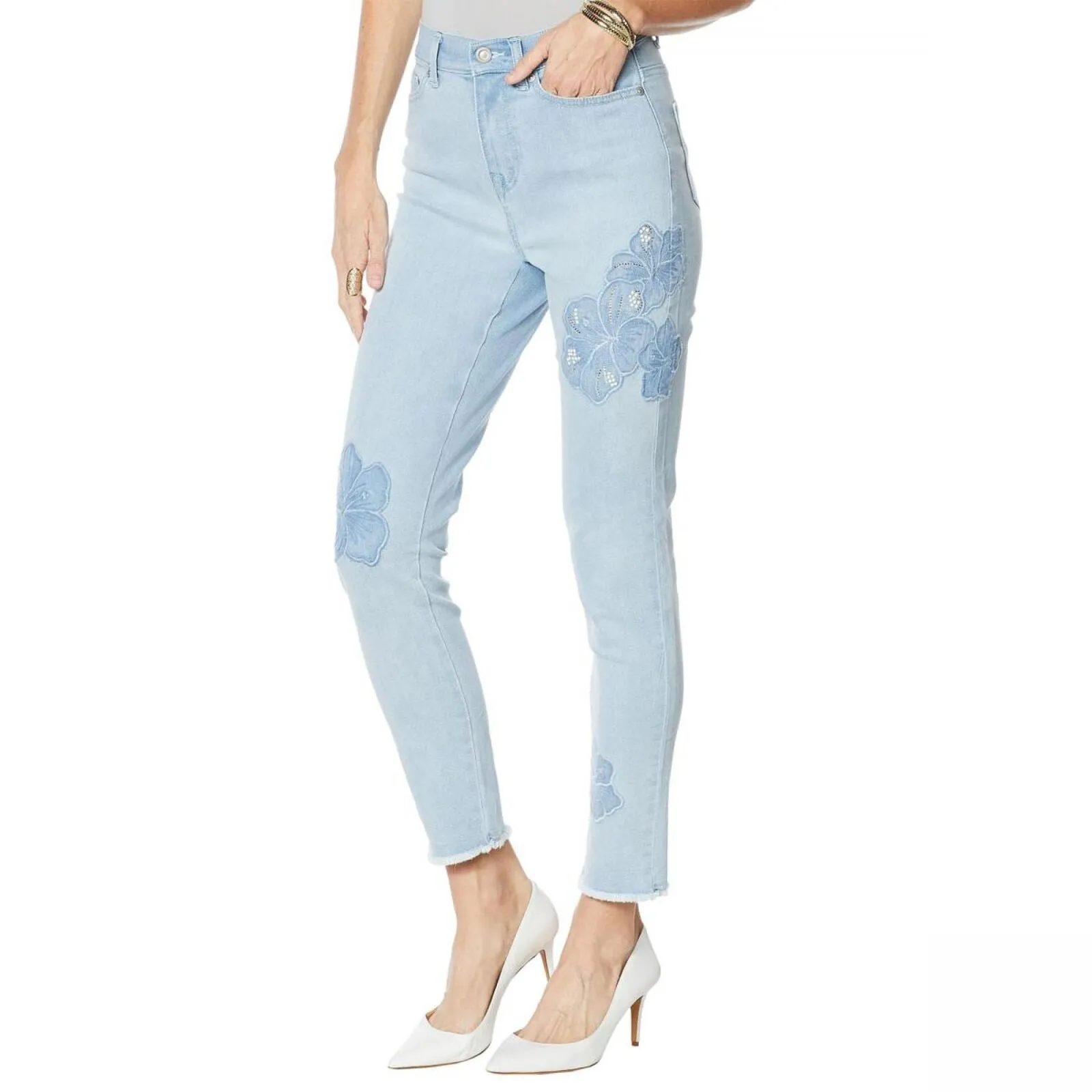 DG2 by Diane Gilman Womens Sorbet Floral Appliqué Ankle Jean
