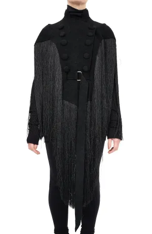 Double Breasted Fringe Poncho