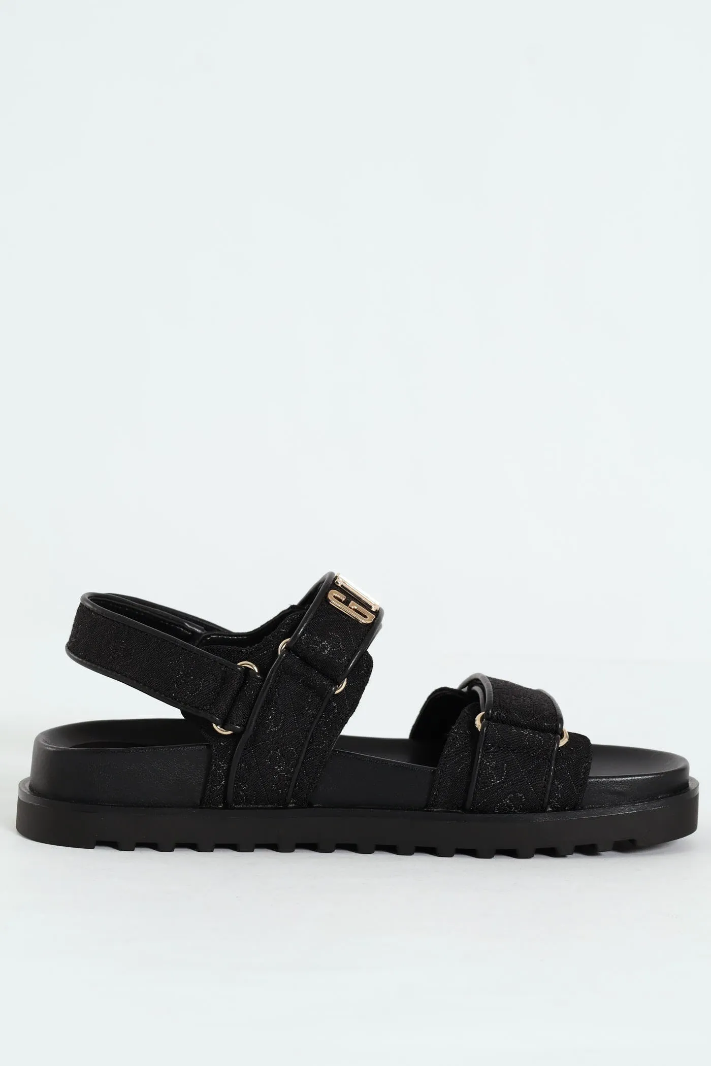 Double Strap Sport Ankle Strap Sandal - Black