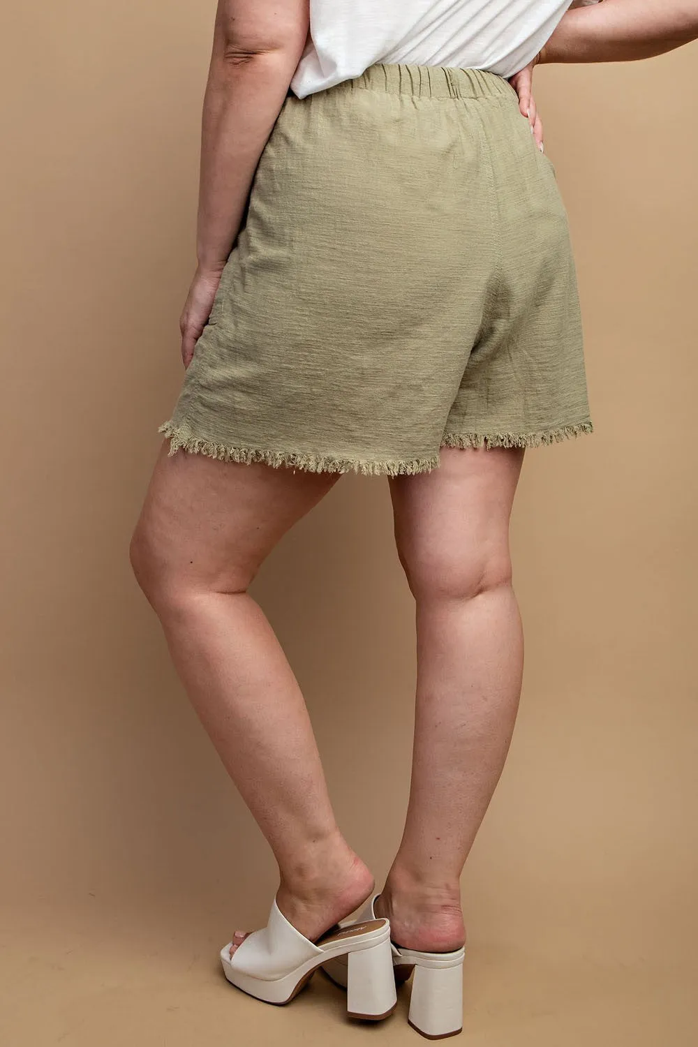 Drawstring Waist Frayed Hem Shorts