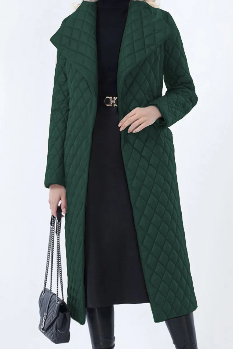 Elegant Solid Pocket Turndown Collar Outerwear