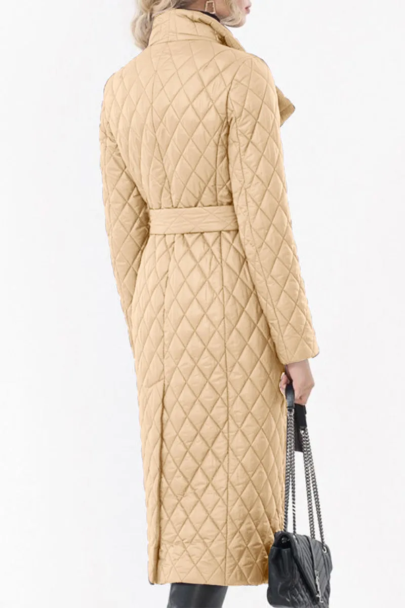 Elegant Solid Pocket Turndown Collar Outerwear