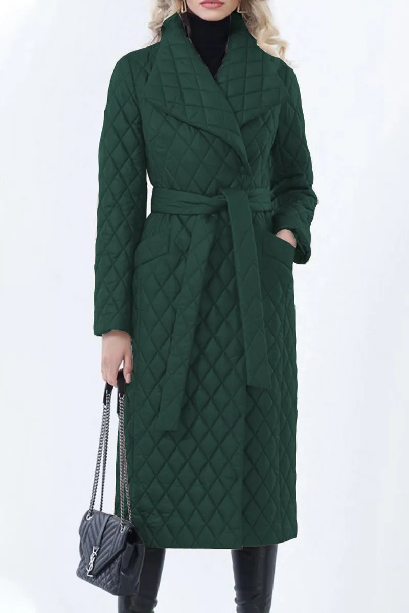 Elegant Solid Pocket Turndown Collar Outerwear