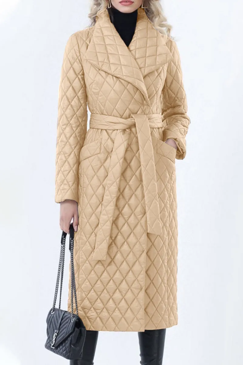 Elegant Solid Pocket Turndown Collar Outerwear