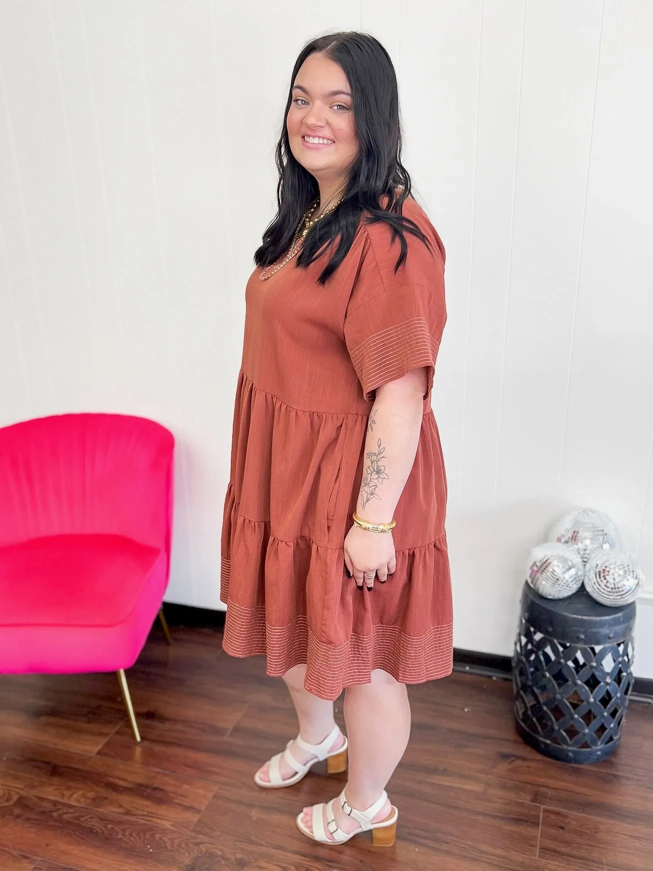 [Entro] Plus Amy Tiered Pocket Mini Dress