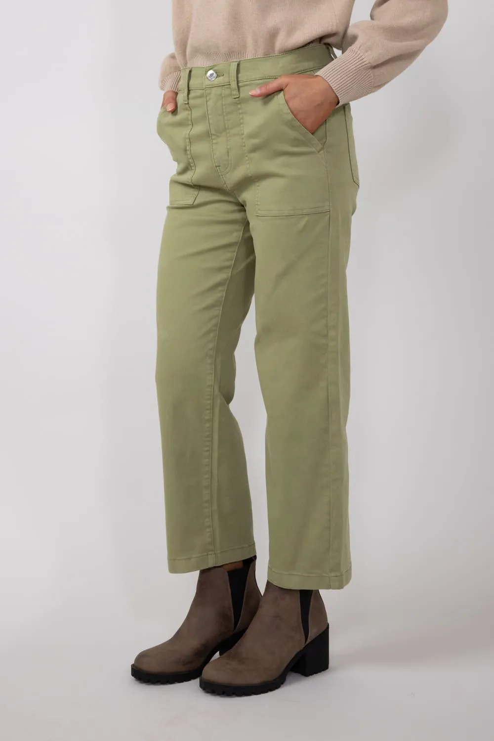 Eunina Dawn Super High Rise Wide Leg Cropped Pants for Women in Green Olive | E0001770FM-GOLIV