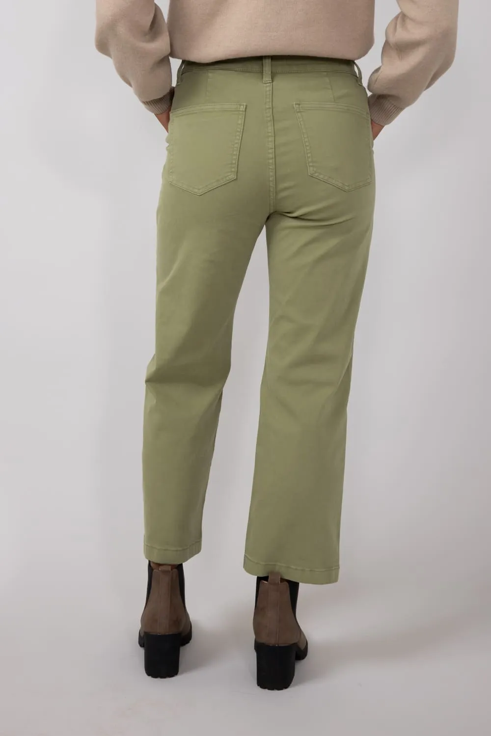 Eunina Dawn Super High Rise Wide Leg Cropped Pants for Women in Green Olive | E0001770FM-GOLIV