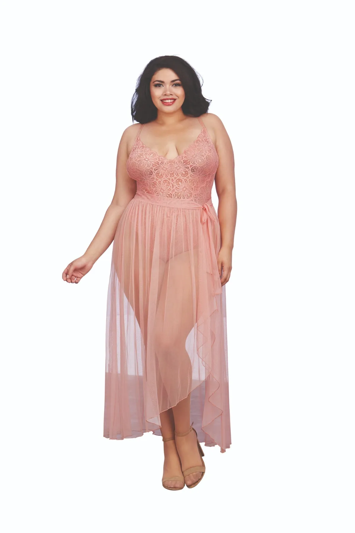 Fabulous Plus Size Lace Teddy and Sheer Skirt Combo