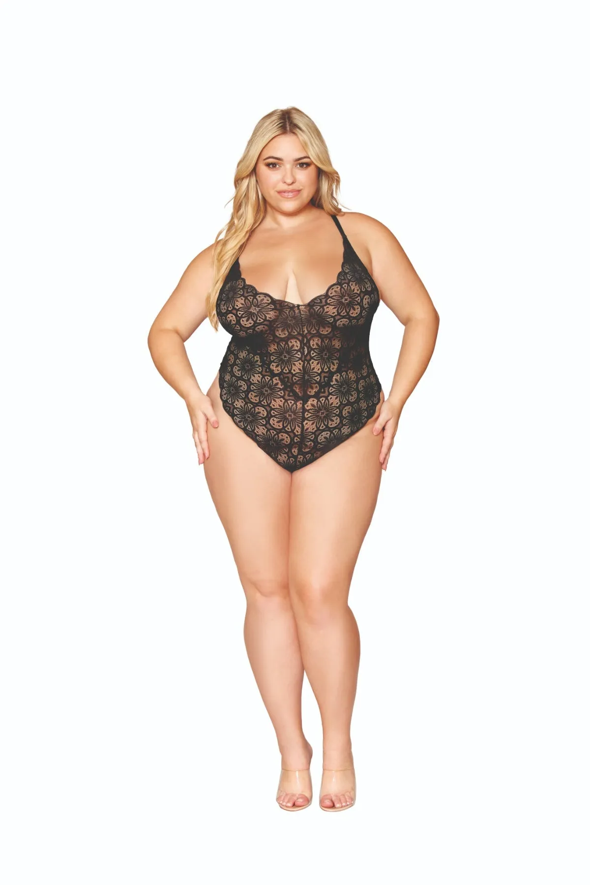 Fabulous Plus Size Lace Teddy and Sheer Skirt Combo