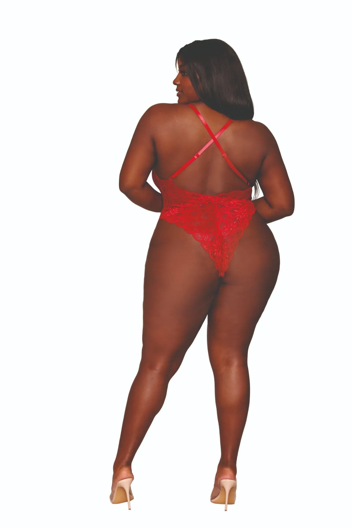 Fabulous Plus Size Lace Teddy and Sheer Skirt Combo