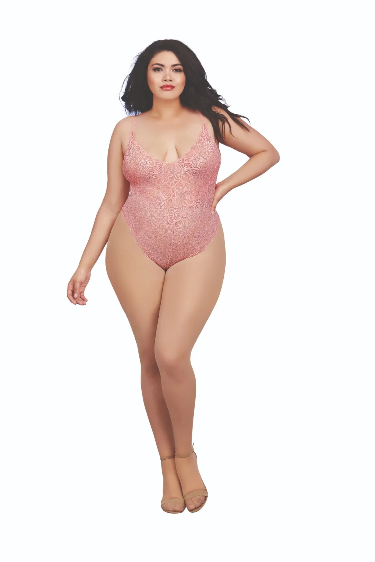 Fabulous Plus Size Lace Teddy and Sheer Skirt Combo