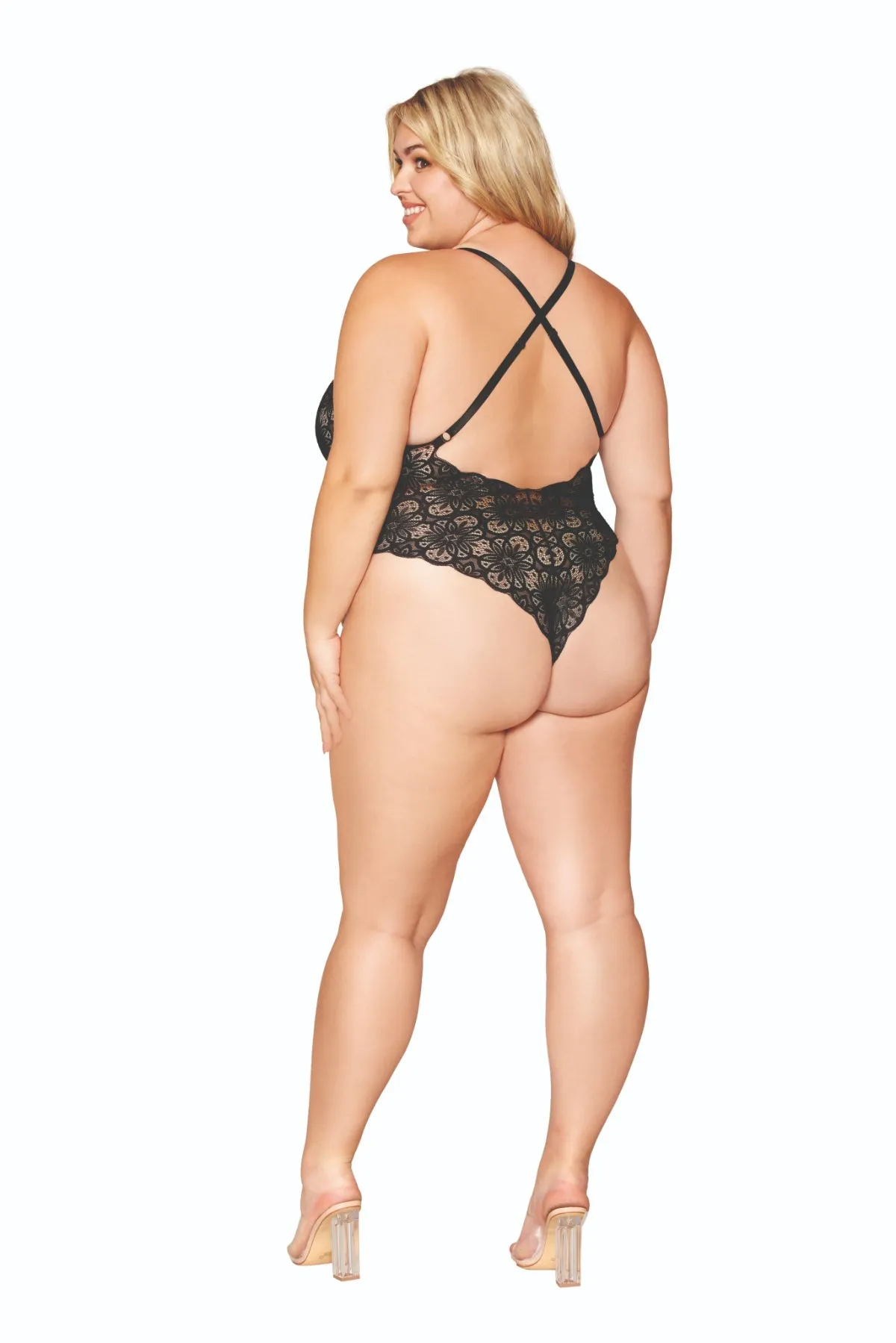 Fabulous Plus Size Lace Teddy and Sheer Skirt Combo