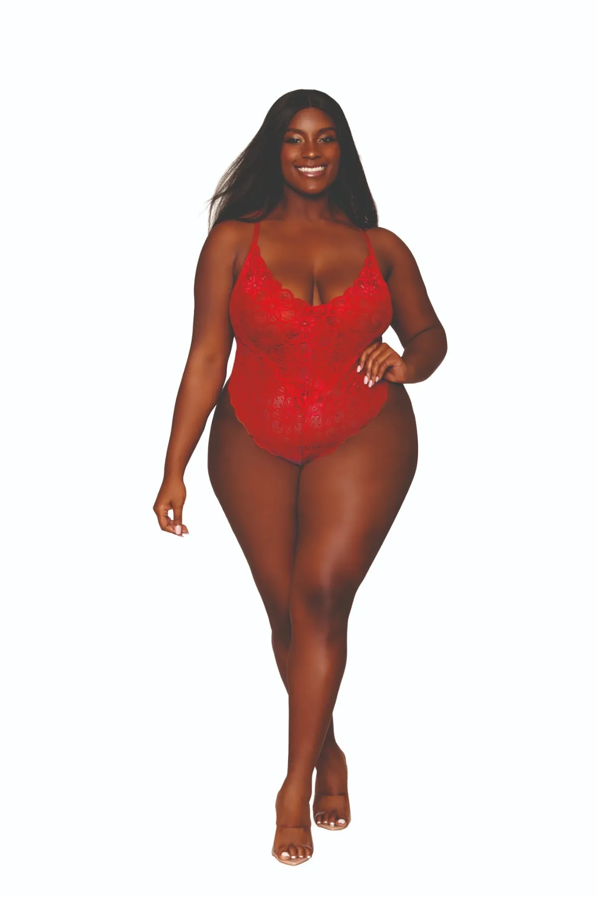 Fabulous Plus Size Lace Teddy and Sheer Skirt Combo