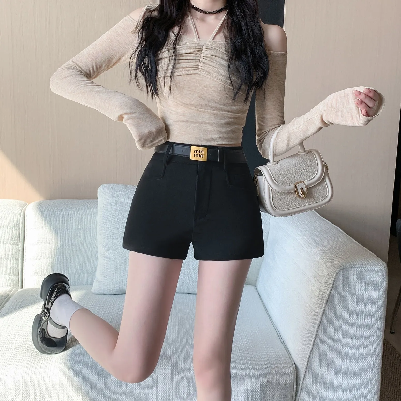 Fashionable High Waist Skinny Chino Shorts for Women
