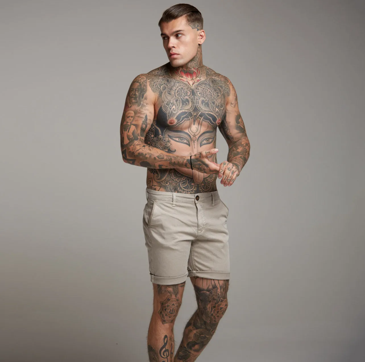 Father Sons Slim Fit New Beige Chino Shorts - FSH983