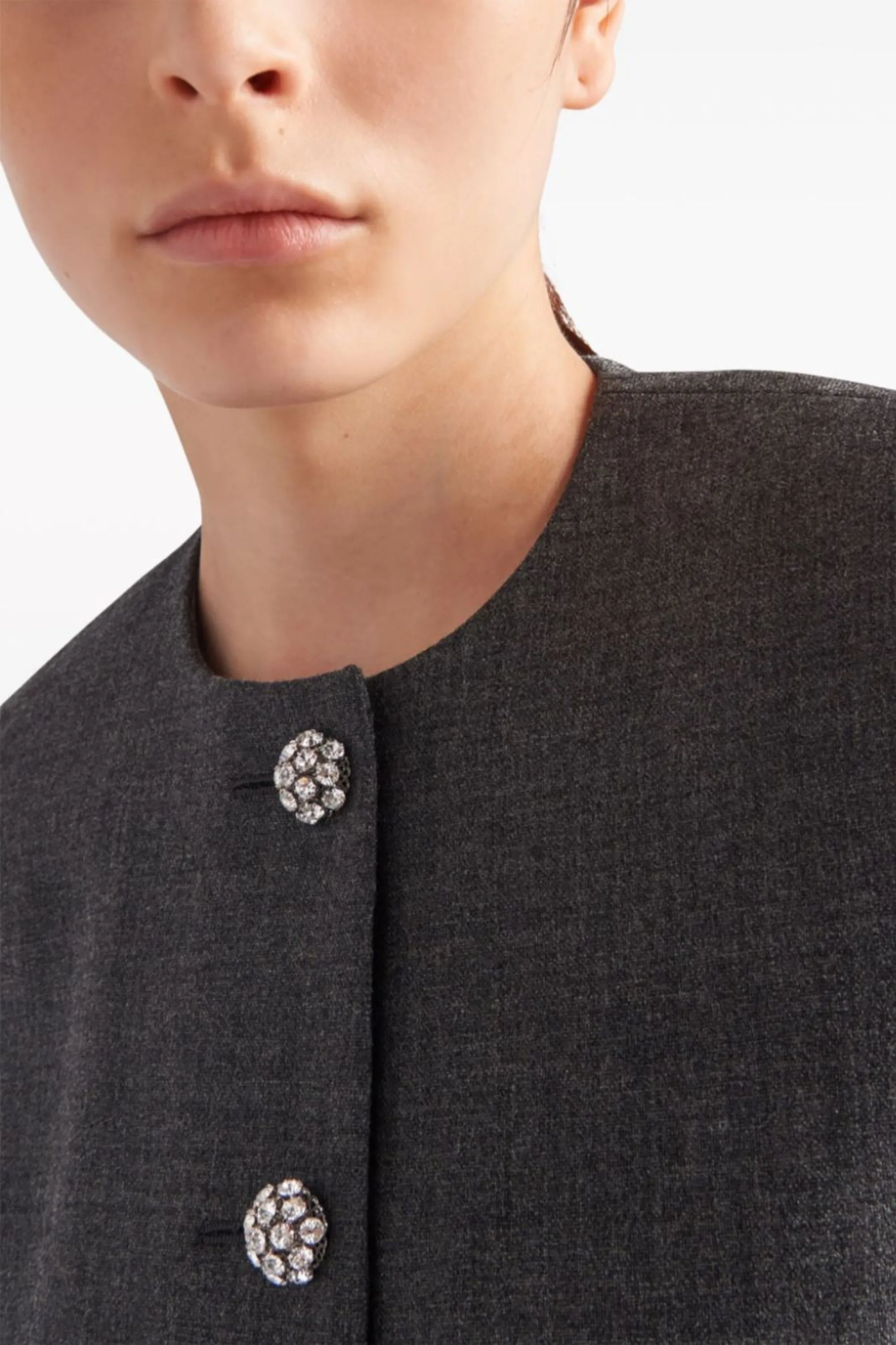 FEATHER-TRIM SINGLE-BREASTED WOOL JACKET