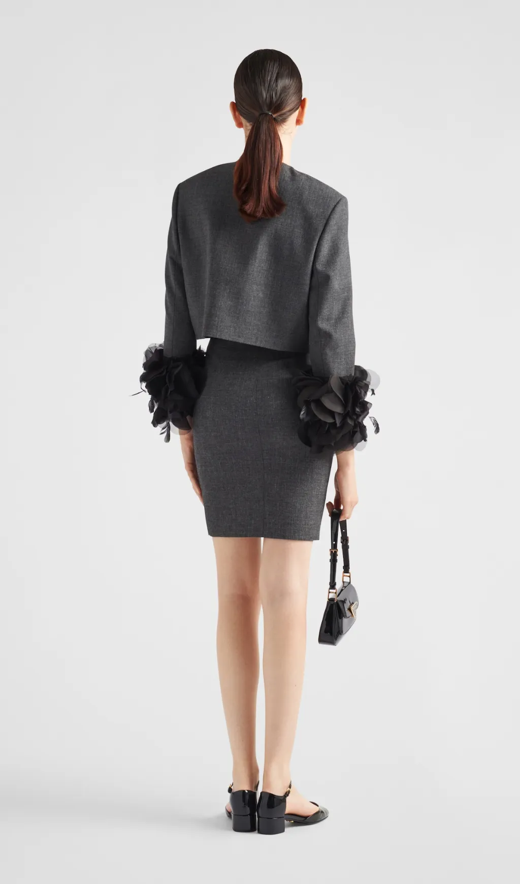 FEATHER-TRIM SINGLE-BREASTED WOOL JACKET