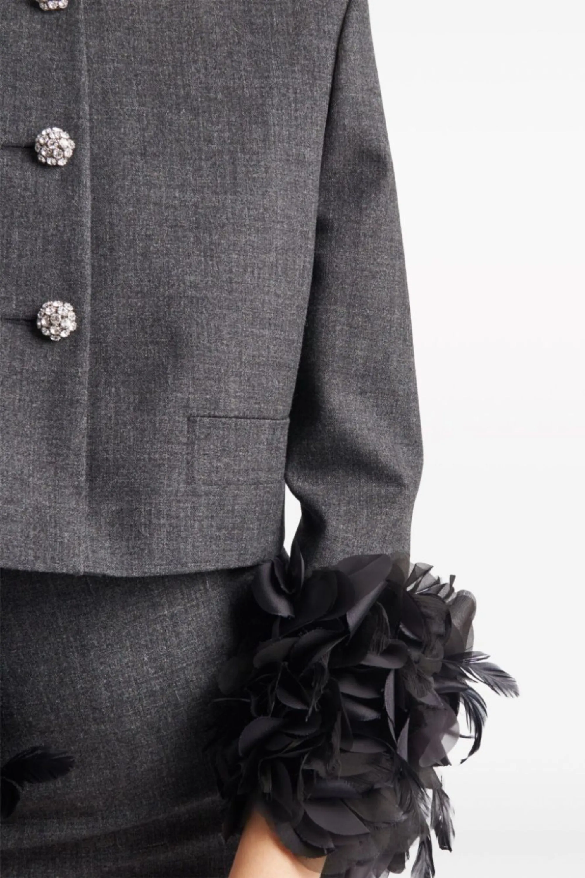 FEATHER-TRIM SINGLE-BREASTED WOOL JACKET