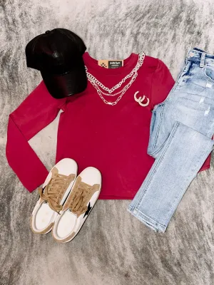 Fig Thick Banded Long Sleeve Top