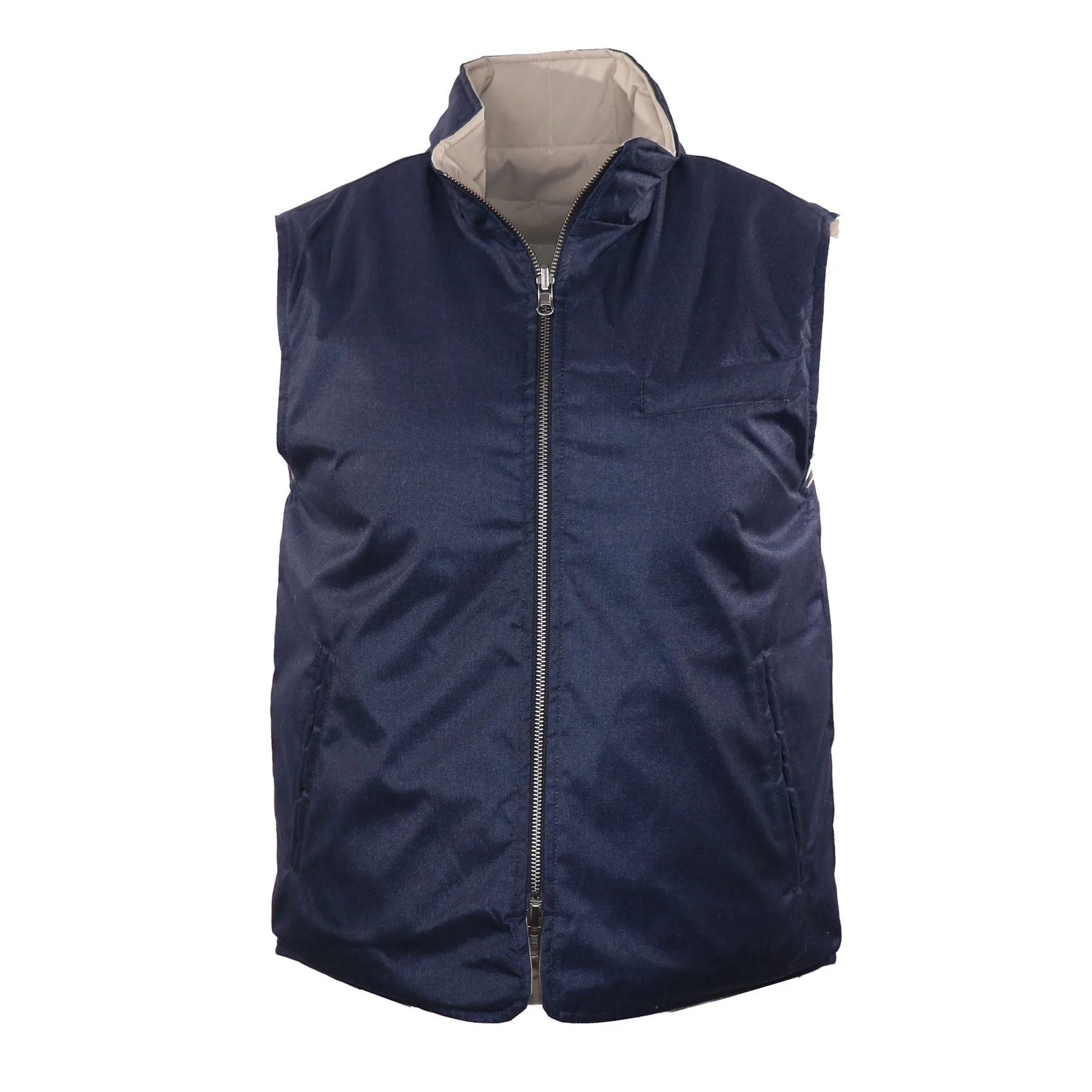 Flannel & Microfiber Reversible Vest in Tan/Navy