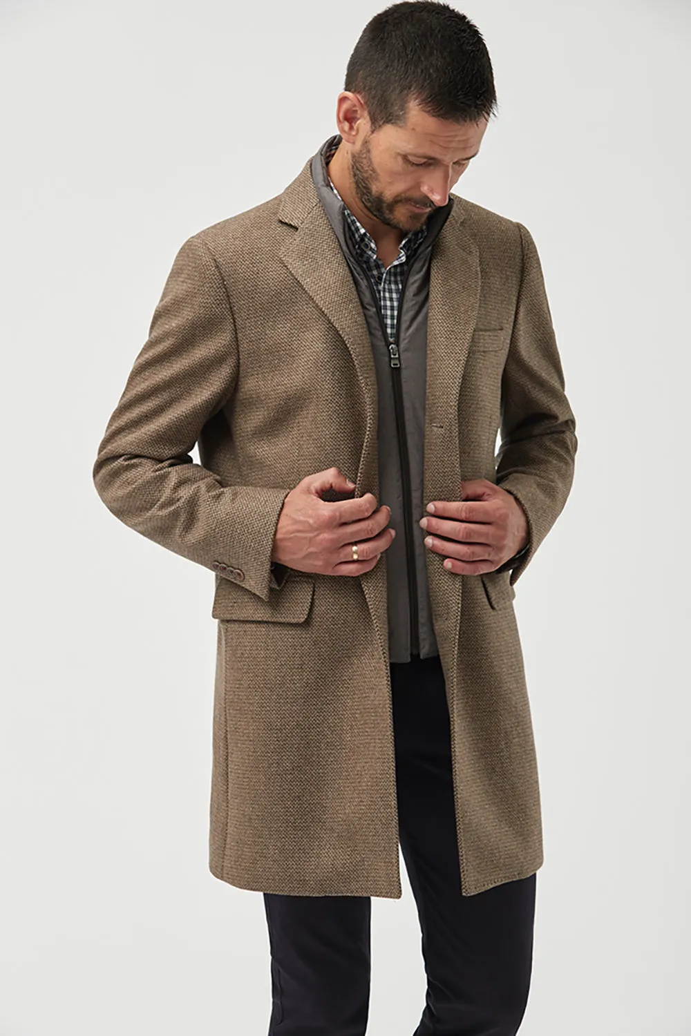 FLORENTINO QUILTED ZIP NECK WOOL BLEND OVERCOAT 320311