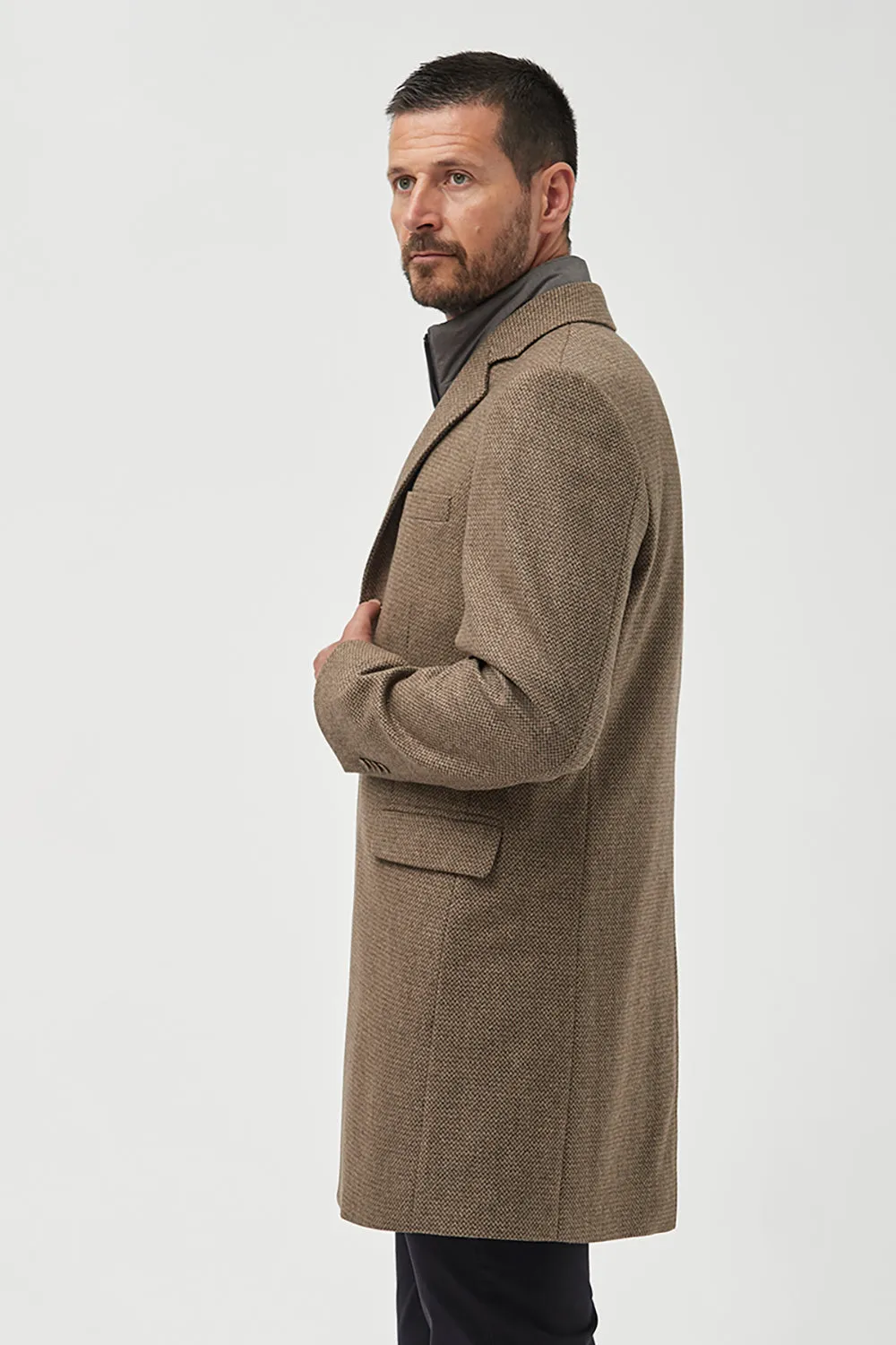 FLORENTINO QUILTED ZIP NECK WOOL BLEND OVERCOAT 320311