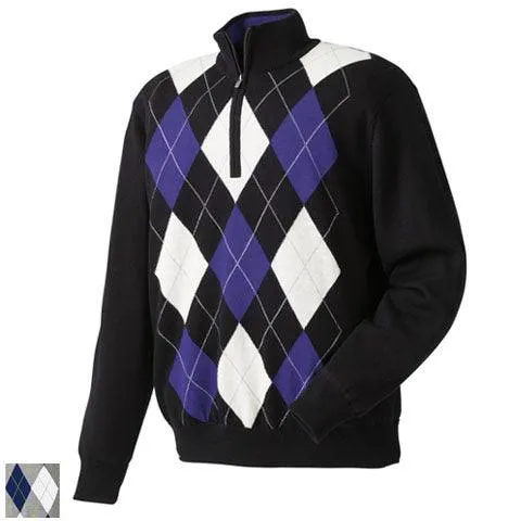 FootJoy Performance Half Zip Lined Sweaters (Previous Season Style) S Heather Grey/Navy/Lime argyle (