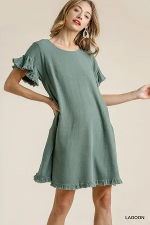 Frayed Edge Linen Dress-Regular and Plus Size