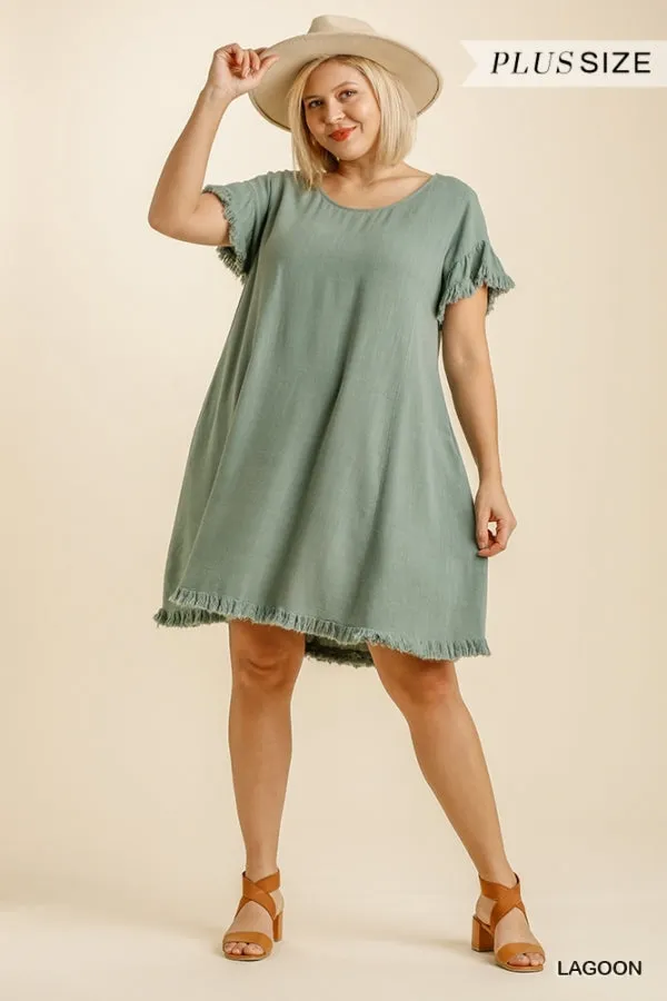 Frayed Edge Linen Dress-Regular and Plus Size