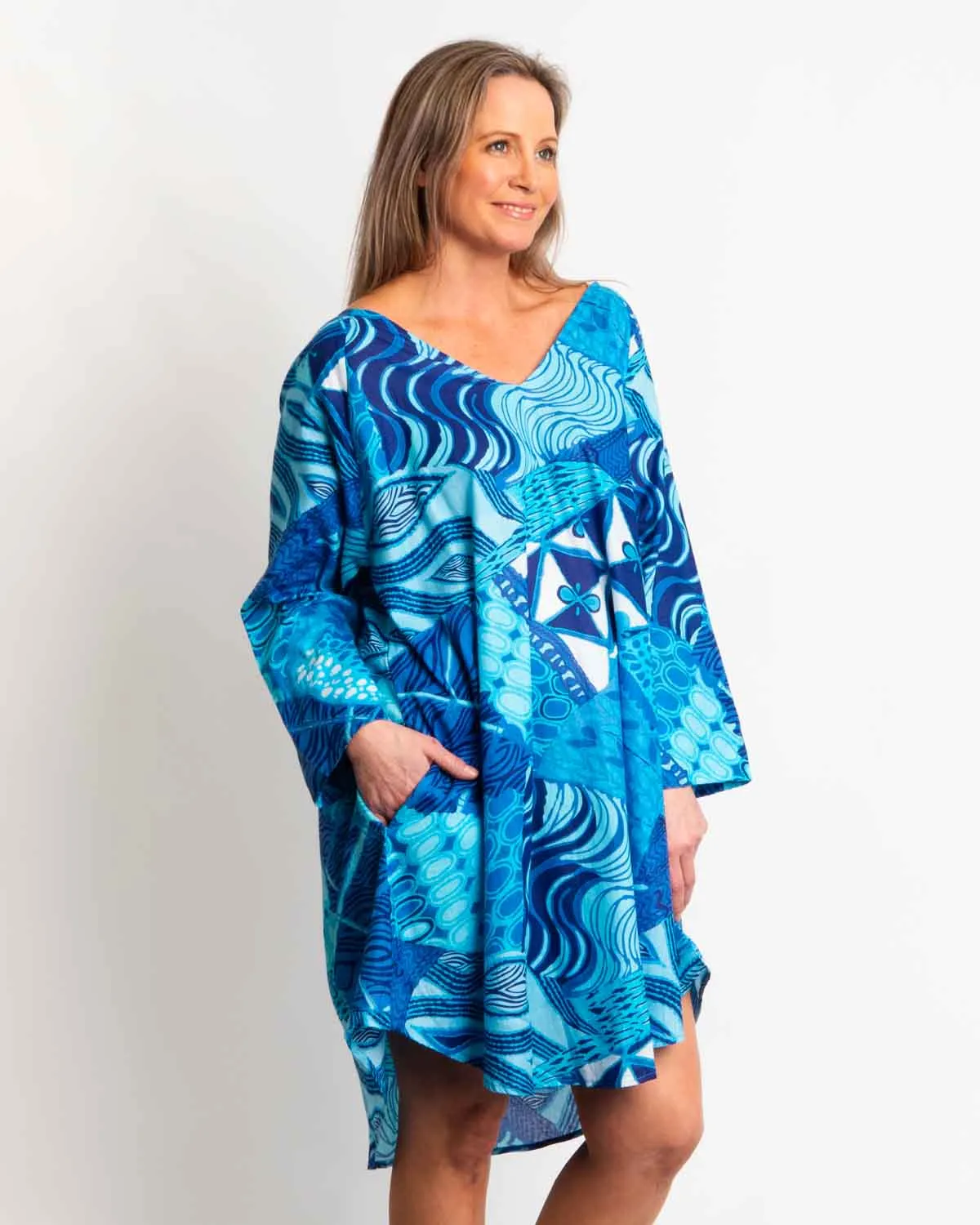 Free Size Proserpine Dress in Blue Festival Print