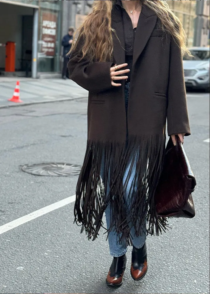 Fringe-Detail Wool Coat