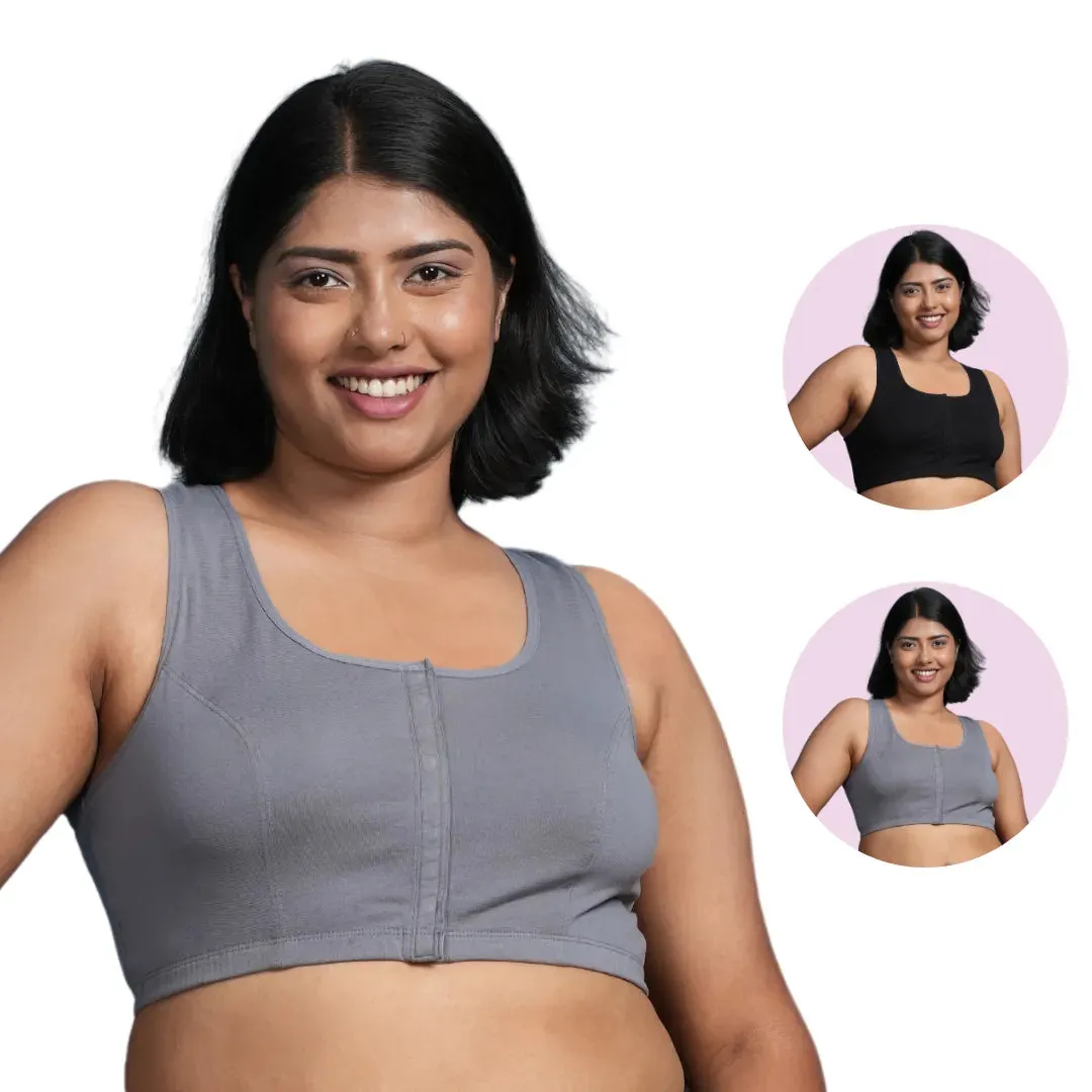 Front Open Button Bra for Plus Size | Non Padded | Non Wired | Racerback | Full Coverage | Pack Of 2